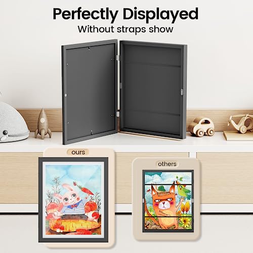 BAIJIALI Black Art Frames for Kids Artwork - Front Opening Holds 150 Drawings, 3D Crafts - 2 Packs 8.5x11 with mat or 9x12 without Mat - Thumbnail 3