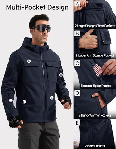 Image of FREE SOLDIER Men's Waterproof Softshell Jacket Fleece Lined Outdoor Jacket Tactical Military Hoodie Windbreaker