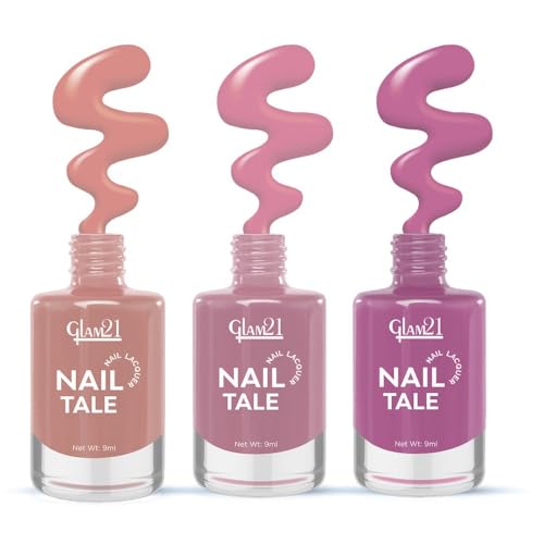 Image of Glam21 Nail Tale- Nail Lacquer|Set of 3|Multicolor|Quick Drying Nail Polish| Glossy Gel Finish Nail Kit | Highly Pigmented & Long Lasting | Chip Resistance|9ml Each|Shade-09