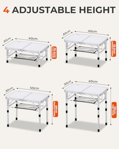 Sportneer Table de Camping Pliante, 4 Hauteurs Réglables, Plateau 60 × 40 cm, Table Camping Stable et Légère avec Étagère en Filet et Crochets, Structure en Aluminium, pour Camping et Pique-Nique – vue 3