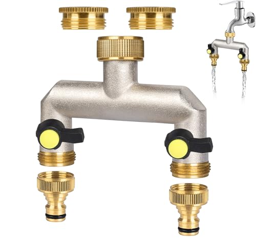 almaio Hose Splitter 2 Way, Double tap Connector 3/4 inch, Extended Handle with 3/4 inch to 1/2 tap Connection, for Yard, Washing Machine, Dishwasher, Garden Hose