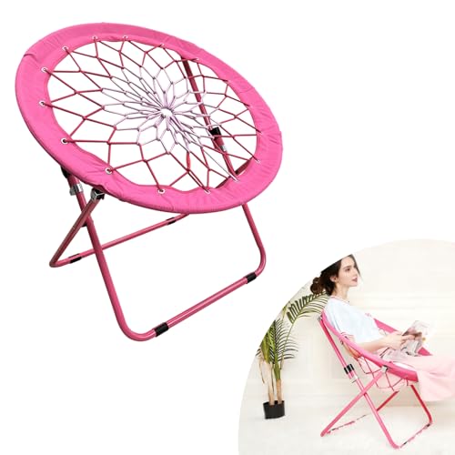Camp Field Camping and Room Bungee Folding Dish Chair -Versatile Bunjo Chair with Fun Bouncy Design - Circle Web for Relaxation and Fun for Room Garden and Outdoor (Pink)