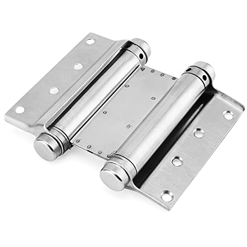 Zeonhei 4 Pack 4 Inch Double Action Spring Hinge, Stainless Steel Swing Door Hinge With Screws And Adjusting Pin,Self Closing Door Hinges For Cafe Saloon Pub Swinging Doors, Silver #TOP5