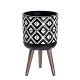 D'vine Dev 10 Inch Planter Pot with Stand, Mid-Century Tall Plant Pot with Legs for Indoor Plants, White/Black, 88-G-B-4
