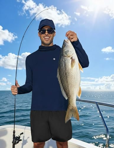 Image of PINSPARK UPF 50+ Sun Protection Hoodie Men with Mask Quick Dry Long Sleeve Fishing Hiking Shirts UV Rash Guard Lightweight