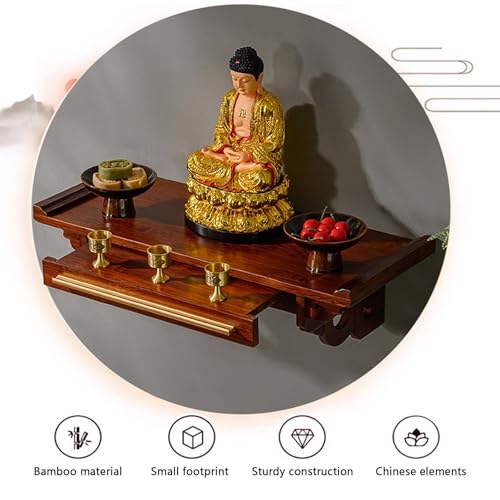Étagère d'autel bouddhiste murale avec tablette rétractable pour statues - 5