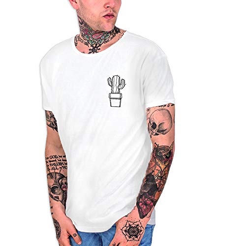 VIENTO Cactus Homme T-Shirt Encolure Dégagée (Blanc, M)