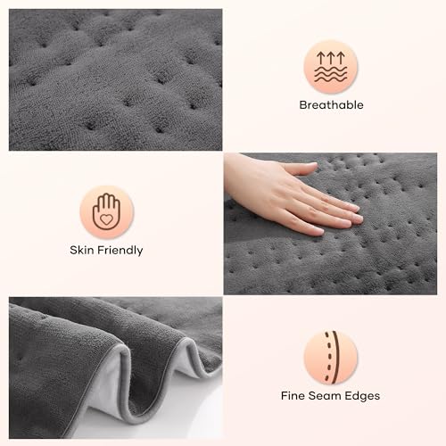 Elektrisches Wärmeunterbett 150 x 80 cm Grey mit 10 Temperaturstufen, Abschaltautomatik & Überhitzungsschutz, Einfache Fixierung auf Bett und Matratze (Korallenvlies)