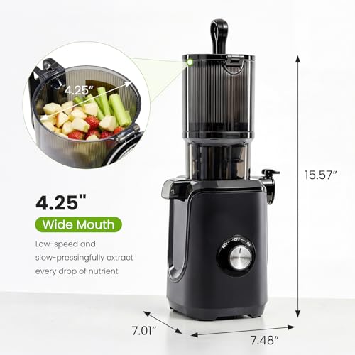 KMFurnila Slow Masticating Juicer Machines, Cold Press Juicer with Safety Lock & Reverse Function, 4.25" Feed Chute for Whole Fruits & Vegetables, High Juice Yield, Black by KMFurnila - Image 3