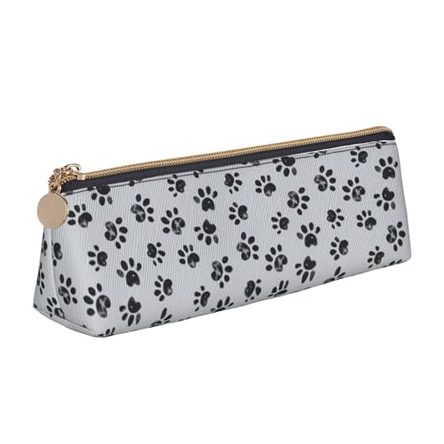 Astuccio per matite astuccio per penne triangolari portatile per ufficio scolastico Stampa della zampa su grigio nero pelle