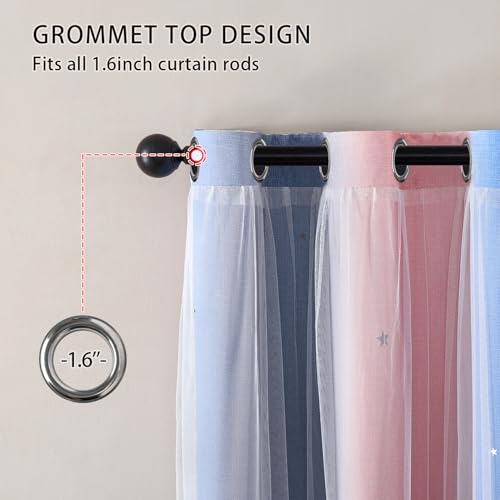 Image of XiDi Pink Grey Blue 54 Inches Curtains for Girls Bedroom 2 Panels Set, Blackout Rainbow Curtains for Kids Room Decor, Unicorn Wall Decals Drapes for Little Girl Nursery Room 52 Inches Wide
