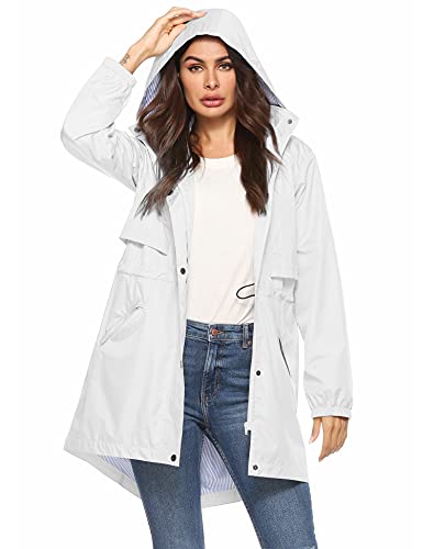 Avoogue Lined Womens Rain Jacket Long Insulated Raincoat For Women White Xl