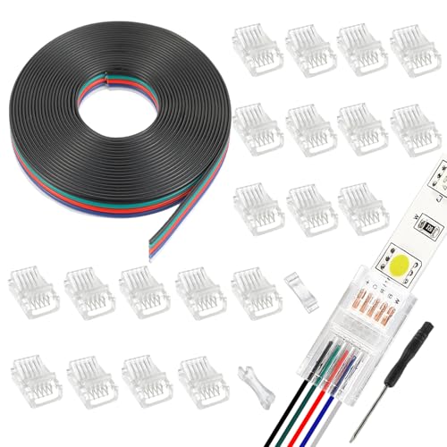 EPLZON 5 Pin 10 mm LED Strip Connector LED Light Quick Connector RGB Lights Adapter Clear Unwired Gapless Track Lighting Connector with 5M/16.4ft Cable(20pcs)