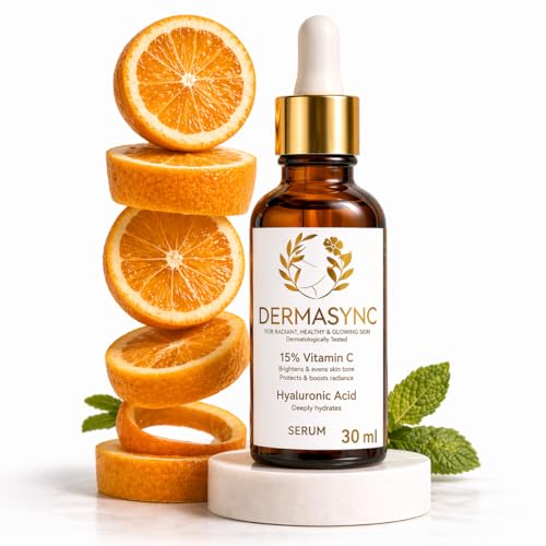 Image of DERMASYNC 15% Vitamin C Face Serum with Hyaluronic Acid - Brightening, Hydrating & Anti-Aging Serum for Glowing Skin, Glow Boosting, Anti-Aging, Dark Spot Corrector for Radiant Skin (30ml)