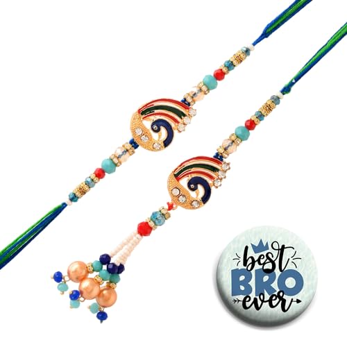 ascension Couple Rakhi Set for Bhaiya Bhabhi/Sisters Raksha Bandhan Gift Band Moli Bracelet Stone Pearl Blue Couple Rakhi with Roli Tilak & Best Brother Fridge Magnet (Design 1) (B0CD2K6GRM) Amazon Price History, Amazon Price Tracker