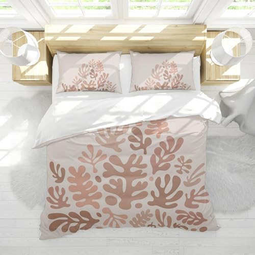 Housse de couette marron rose microfibre douce motif Matisse - 2