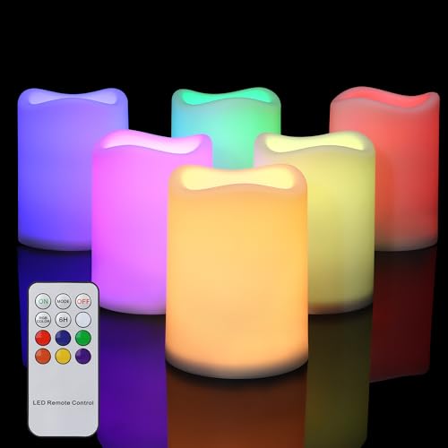 Cibnew LED Kerzen für den Außenbereich,Flammenlose Kerzen mit Timer batteriebetrieben flackernde für Hochzeit Party Home Weihnachten, 6er-Set (RGB) Cibnew LED Kerzen für den Außenbereich,Flammenlose Kerzen mit Timer batteriebetrieben flackernde für Hochzeit Party Home Weihnachten, 6er-Set (RGB)