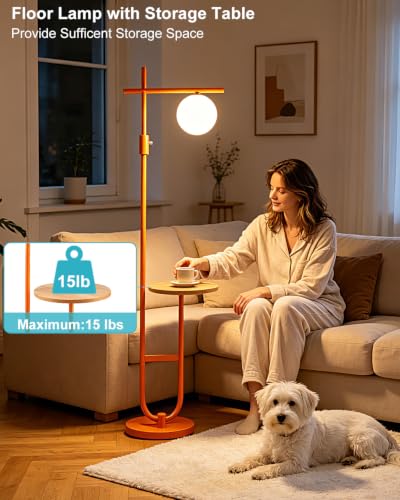 Image of Lightdot 66IN Orange Floor Lamps with Table, Dimmable Modern Tall Lamp Standing Lamp U-Pole Base for Bedroom /Living Room /Sofa Beside /Corner Decor(Bulb Included)