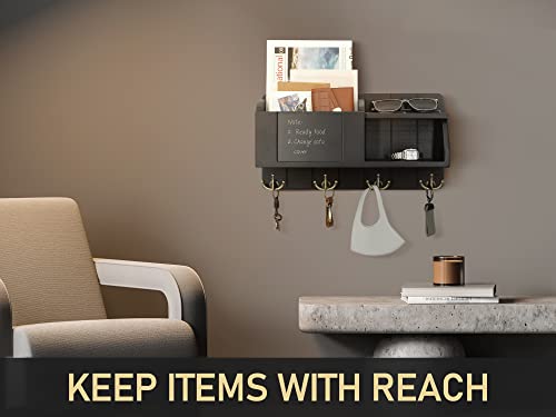 Rebee Vision Key Holder For Wall Set : 14" Arc Key Rack With 5 Hooks & 16" Mail Organizer With Chalkboard And 4 Anchor Hooks For Home Apartment Entryway Decor - Black #TOP6