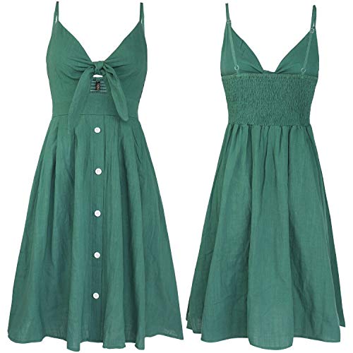 Image of FANCYINN Womens Tie Front Button Down A-Line Dresses Summer Spaghetti Strap Midi Dress Floral Prints
