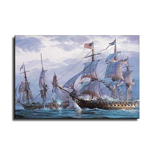 Wjoonn American Warship Engaging French Warship During The French Revolutionary War Canvas Art Poster And Wall Art Picture Print Modern Family Bedroom Decor Posters 16X24Inch(40X60Cm) #TOP5