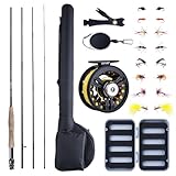 【 Großartige Fliegenfischer-Kombination 】 Das Fliegenfisch-Set beinhaltet: Fliegenrute (2,7 m, 5/6 Gewicht, 4 Stück), Fliegenrolle (30 m, WF5F) mit vorinstallierter Schnur (Fliegenfischschnur: WF5F, 30 m, Rückenschnur: 45 m, 9 kg, Fliegenvorfach: 2,7 m, 4 x ), 16 Stück Fliegenfischfliegen (8 Arten von trockenen und nassen Angelfliegen. ), eine Tacklebox, Angelschnur-Werkzeug, Zinger, eine tragbare Fliegenfischen-Aufbewahrungstasche.