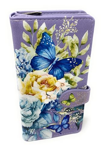 Shag Wear Floral Butterflies Large Insect Wallet for Women and Teen Girls Vegan Faux Leather Purple 7