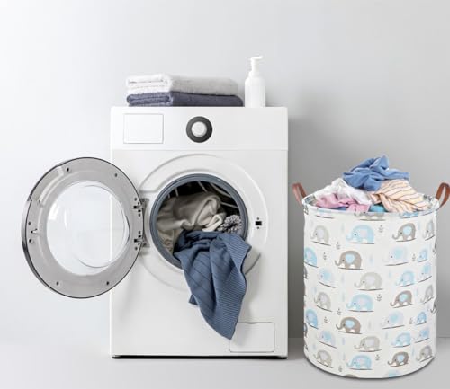Image of NTAOHAMPER Laundry Hamper, Elephant laundry Basket, Nursery Hamper, Waterproof Storage Bin for Bedroom, Clothes Organizer Basket, Room Decor(Blue Elephant)
