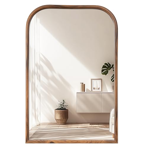 24'x36' Arch Wall Mirror Bathroom Mirror for Wall Mounted, Tempered Glass, Wood Grain Finish Frame...