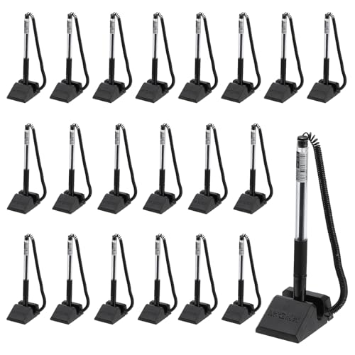 Stylos de comptoir sécurisés M&G avec chaîne | Support adhésif noir pour réception x24