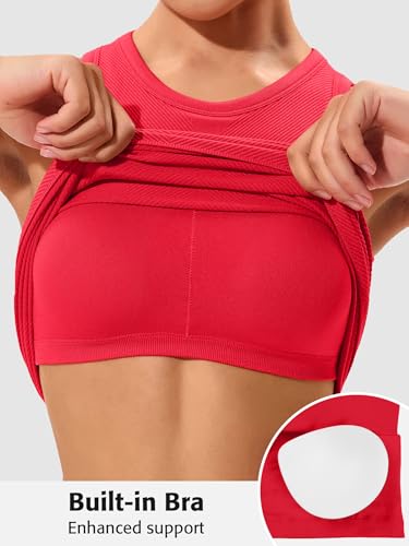 Image of ATTRACO Ribflex Workout Tank Tops for Women Seamless Full Length Gym Tops Athletic Yoga Top Built in Bra