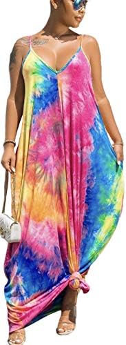 LaiyiVic Tie Dye Maxi Dresses for Women Casual Summer Sexy Bodycon Long Floor Length Sleeveless Colorful Sundresses Plus Size