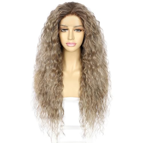 Sapphirewigs Curly Lace Front Wig Ombre Brown Synthetic Wigs for Women 13x3 Daily Wear Party Christmas Halloween Heat Resistant 26 inch - Image 2
