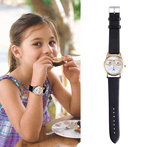 ULTECHNOVO Gato Crianças Assistir Desenho Animado Couro de Metal Impermeável para Crianças Relógio d