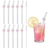 ​​12 piezas pajitas de cristal, pajita de té de burbuja, incluye 2 pajitas con abalorios en forma de lazo rosa, adecuados para granitos, tés helados, cafés y batidos, 20 cm