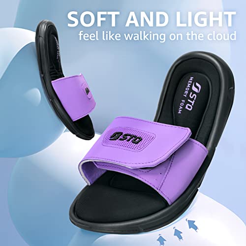 Stq Womens Memory Foam Slide Sandals Comfort Aqua Orthopedic Slides Adjustable Sport Sandals With Soft Cushion Footbed Black Purple, 7 Us #TOP3