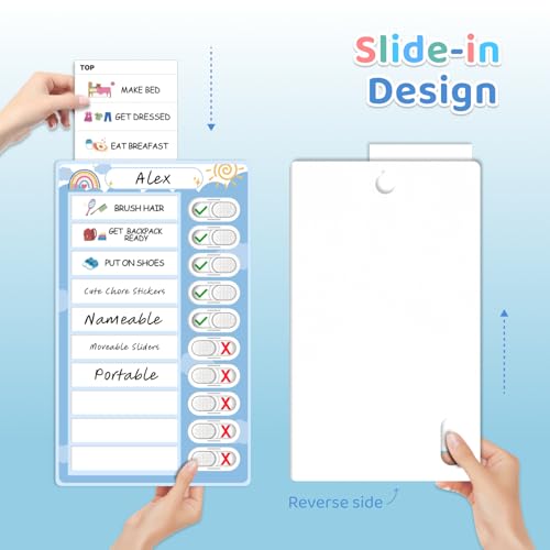 Image of 2 in 1 Namable Chore Chart for Kids, Dry Erase Morning /Bedtime Routine Chart for Kid for Refrigerator, Magnetic Visual Schedule for Kid Toddlers to Do List Checklist for Kids