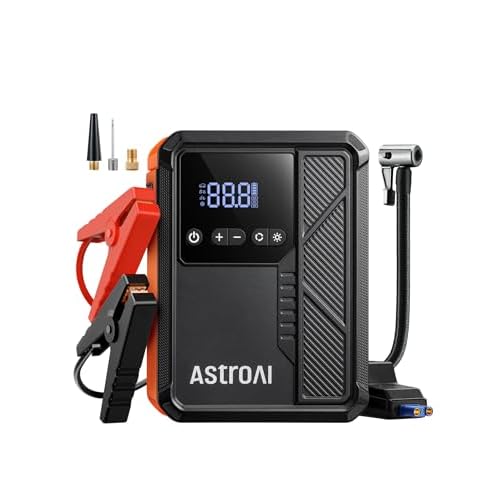 AstroAI Beta822 3000A Jump Starter with Air Compressor, 150PSI Portable Tire Inflator with Auto-Shutoff, 12V Car Battery Booster (9.0 Gas/7.0L Diesel) with LED Light and Jumper Cables 3000A-