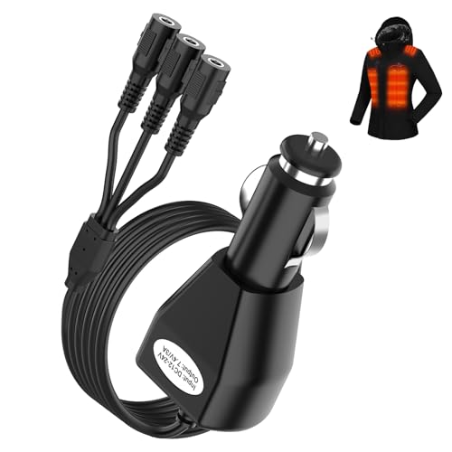 7.4V 2A/3A Heated Jacket Vest Wire Connection Cables Cigarette Lighter Plug with 12-24 Volt Male Cigar Plug for Heated Apparel, Link Outdoor Mobile Power and Allowing for Near Endless Warmth(4.92ft)