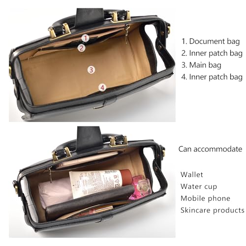 Image of genuine leather handbag cowhide doctor bag brown shoulder bag buckle women's bag