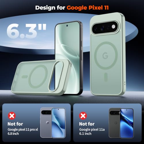 Image of SUPFINE Magnetic for Google Pixel 11 Case - Light Green | With Screen Protector,Translucent Matte,Built-in Magnets,Military Grade Drop Protection,Shockproof Phone Cover