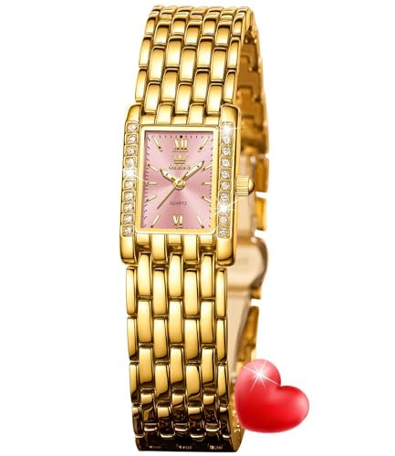 Image of OLEVS Watch for Women Stylish Analog Quartz Luxury Gold Stainless Steel Strap Diamond Black Dial Elegant Casual Ladies Watch