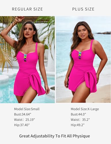 Image of Zilcremo Swim Dress for Women Tummy Control One Piece Swimsuit Wrap Swimdress Square Neck Skirted Bathing Suit Swimwear