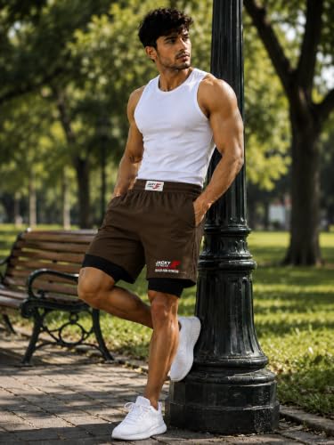 Image of Men's 2-in-1 Dual Layer Workout Shorts with Compression Liner, Phone Pocket, Quick-Dry Athletic Running Shorts for Gym, Training, Sports & Fitness