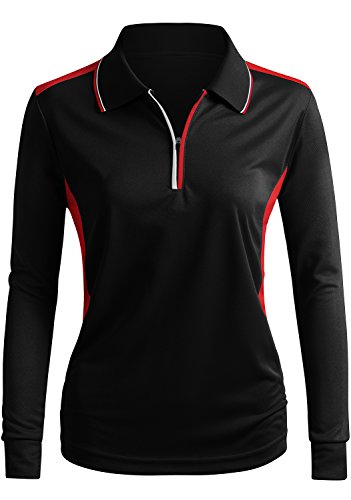 CLOVERY Golf Wear Moisture Wicking Long Sleeve Basic Polo Shirts BLACK US M/Tag M