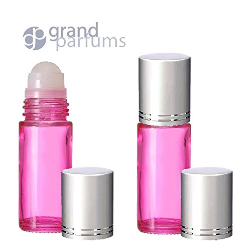 Grand Parfums Luxury Upscale Pink Jumbo Extra Large 30ml Roll On with Gold or Silver CapsEmpty Glass Bottles for Essential Oils Refillable 1 Oz Glass Roller 4 Pack Pink Glass 30 ml (Silver Caps)