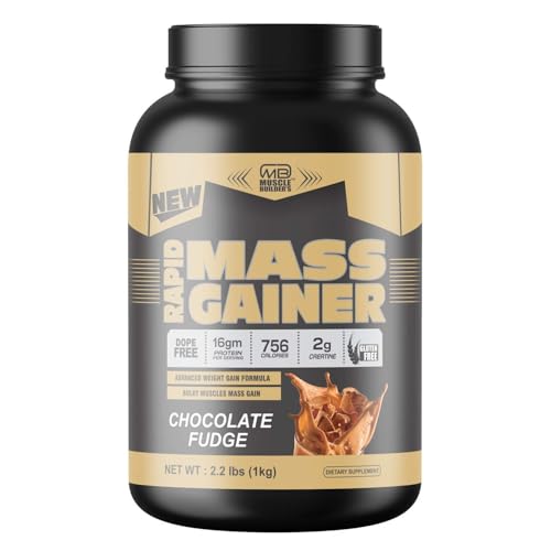 Image of M B Muscle Builder's Rapid Mass Gainer & Weight Gainer, High Calorie Weight Gainer Protein Powder with Creatine Monohydrate | Optimum Lean Muscle Growth [1 Kg / 2.2 lb, Chocolate Fudge]