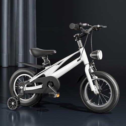【Banefu】子供用自転車 12/14/16インチ、 LEDサーチライト 補助輪付きマグネシウム合金 安全耐久性 可愛い 高さ調節可能 組み立て簡単 2 〜 7歳 低学年 女の子 男の子 小学生 人気 誕生日 プレゼント ギフト (ホワイト,16インチ)