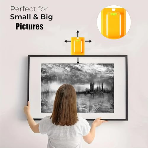 Image of Picture Hanging Tool, Goodsnova Picture Hanging Kit with Level for Easy Making Position, Perfect Wall Picture Hanger for Frame Art Painting Photo, Yellow