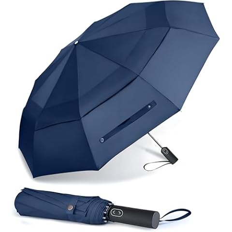 MRTLLOA 49/54/62 Inch Large Folding Golf Umbrella, Oversize Double Canopy Vented 10 Ribs Windproof Compact Travel Umbrellas for Rain(54 Inch, Navy Blue) Cover